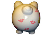 Handpainted ceramic piggy bank - rear view - Piggy kisses theme
